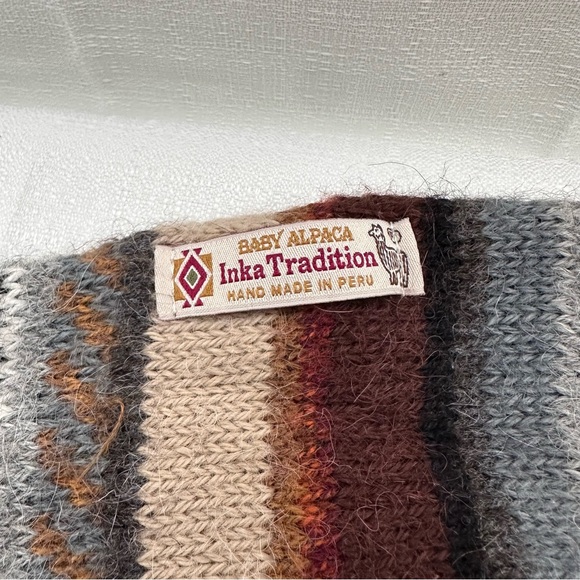 Inka tradtions baby alpaca handmade scarf striped bohemian fringe neural casual - Picture 2 of 5